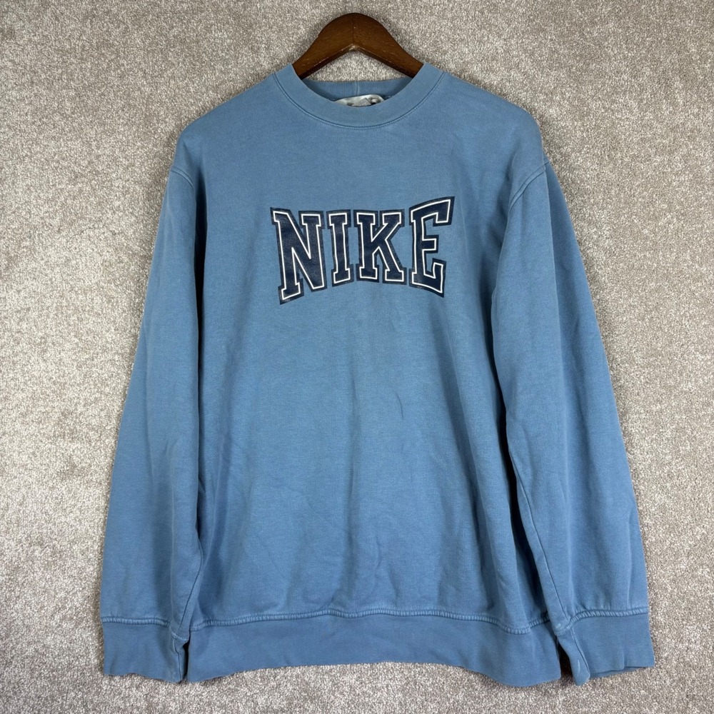 Vintage 2000s Nike Spellout Crewneck Sweatshirt Blue Large Arched Logo
